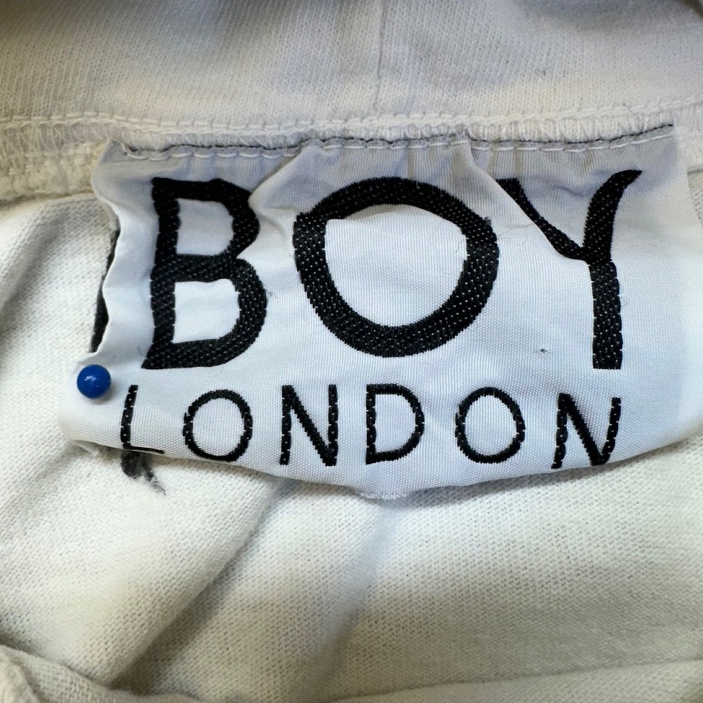 Boy London Hooded T-Shirt Mens White Fair Vintage Graphic Long Sleeve Streetwear - Picture 3 of 8